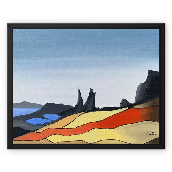 'Old Man of Storr with bold red stripe' Framed Canvas