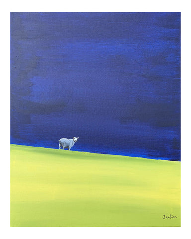 'Sheep with blue and yellow' - (unframed)