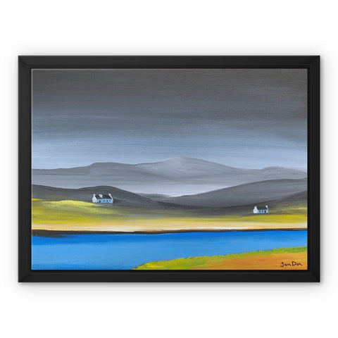 Two Cottages In the Hills Framed Canvas