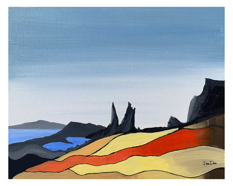'Old Man of Storr with bold red stripe' - (unframed)